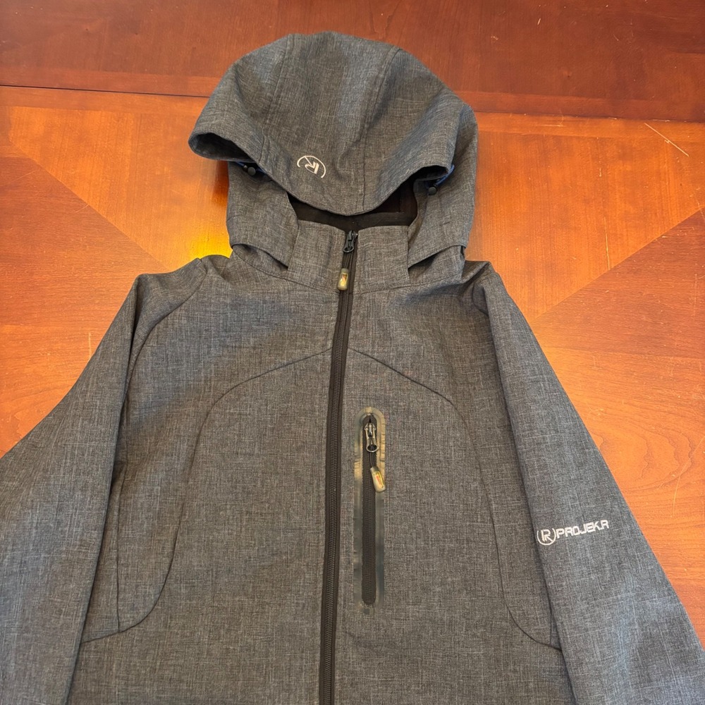 PROJEKA | Gray | Men's M | Softshell Hooded Jacket | Rain Wind Resistant Coat